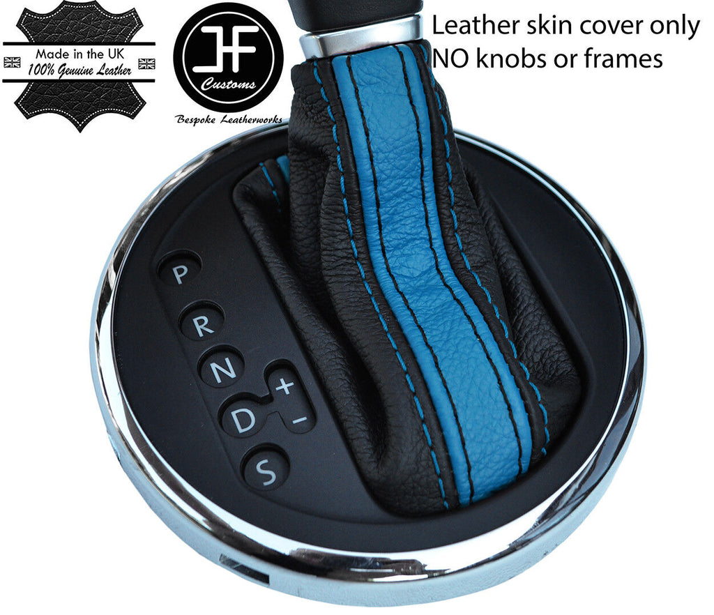 BLACK & BLUE STRIPE AUTO AUTOMATIC LEATHER GEAR GAITER FOR VW T5 TRANSPORTER