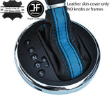 BLACK & BLUE STRIPE AUTO AUTOMATIC LEATHER GEAR GAITER FOR VW T5 TRANSPORTER