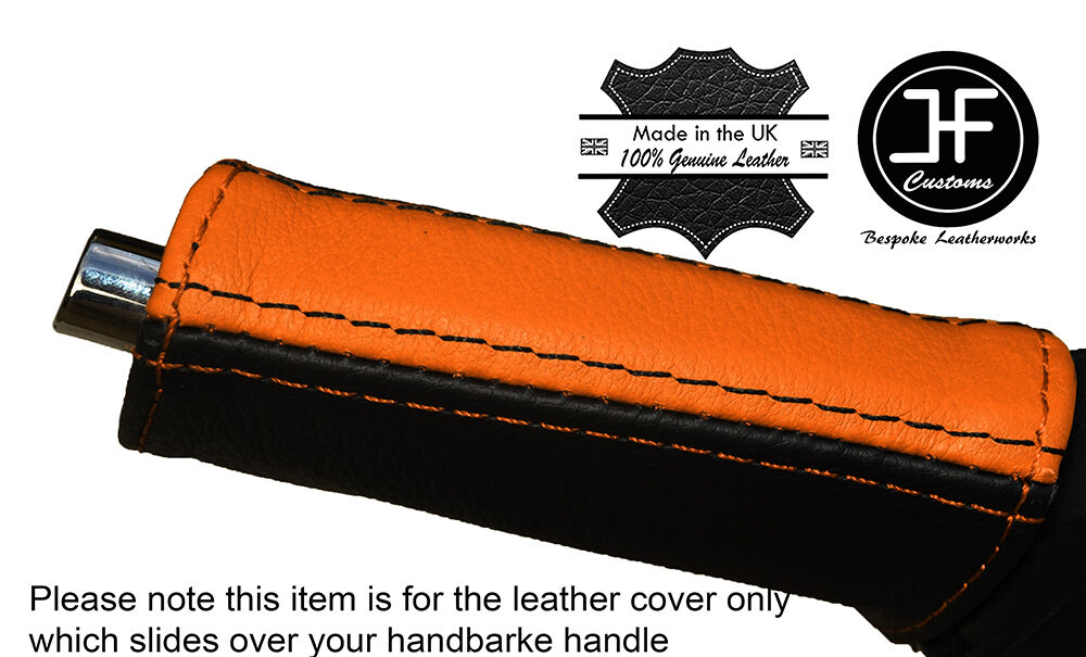 BLACK & ORANGE E BRAKE HANDBRAKE HANDLE LEATHER COVER FITS FORD MUSTANG 15-17