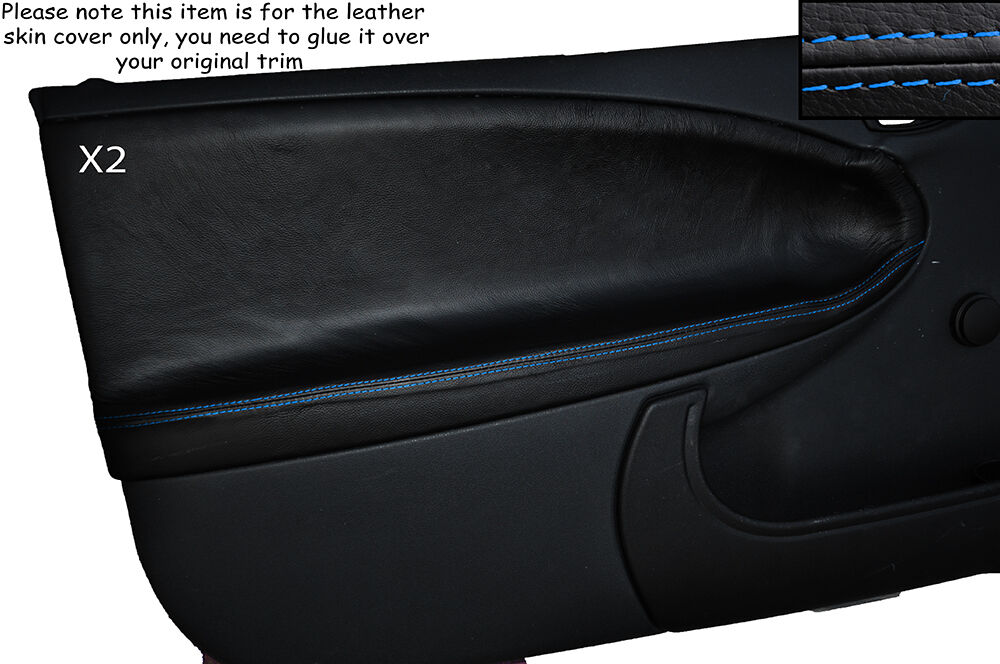 BLUE STITCH 2X FRONT DOOR CARD TRIM SKIN COVER FITS MG ZR ROVER 25 99-05 3 DR