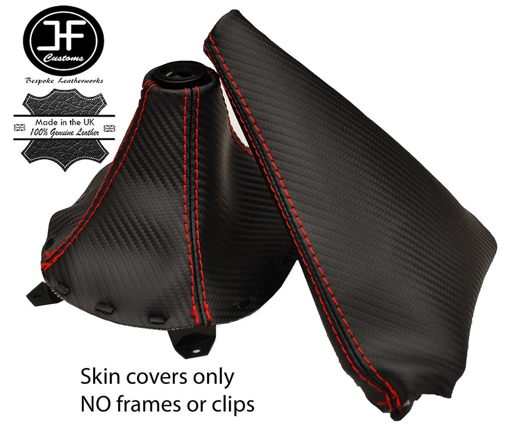 RED STITCH CARBON FIBER VINYL GEAR & HANDBRAKE GAITER FITS MAZDA RX-7 91-02