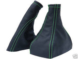 FITS CORSA C GAITERS SET GENUINE LEATHER GREEN STITCH 00-06 CUSTOM NEW