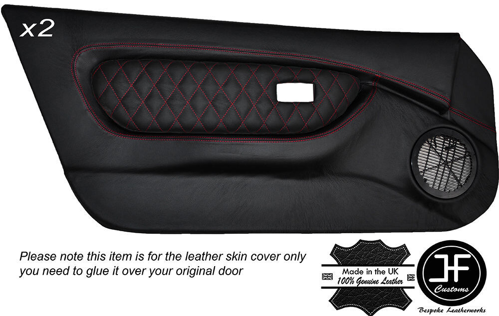 RED DIAMOND STITCH 2X FULL DOOR CARD LEATHER COVERS FITS MG MGF MK1 1995-1999
