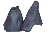 RED STITCH FITS ASTRA H MK5 GEAR & HANDBRAKE GAITER REAL GREY LEATHER CUSTOM NEW