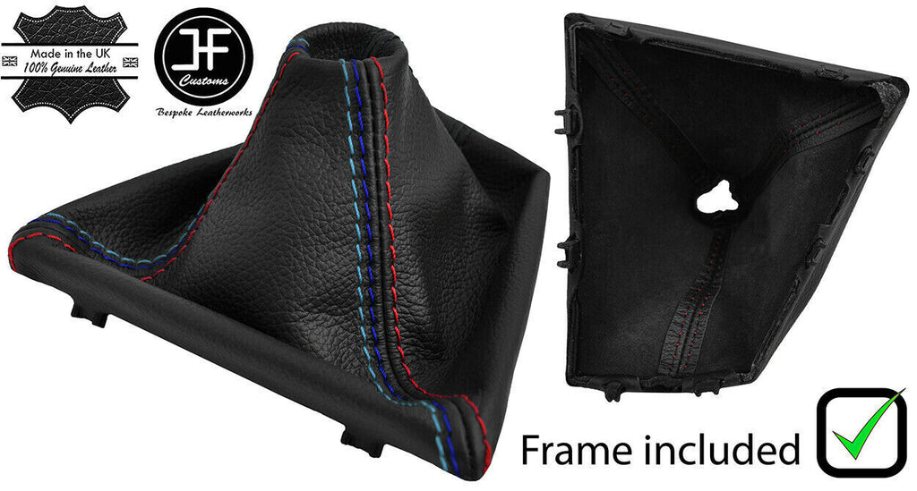 BLACK & TRI STITCH LEATHER GEAR GAITER + PLASTIC FRAME FITS BMW 3 F34 GT 12-17