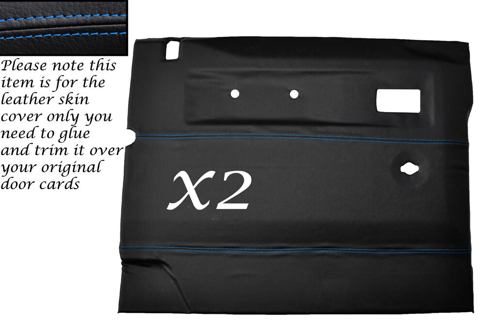 BLUE STITCH 2X FRONT DOOR CARDS LEATHER COVERS FITS LAND ROVER DEFENDER 90 110