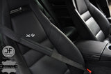 4X BLACK LEATHER & BLACK STRIPE LUXURY SHOULDER SEAT BELT PADDED PADS CUSTOM NEW