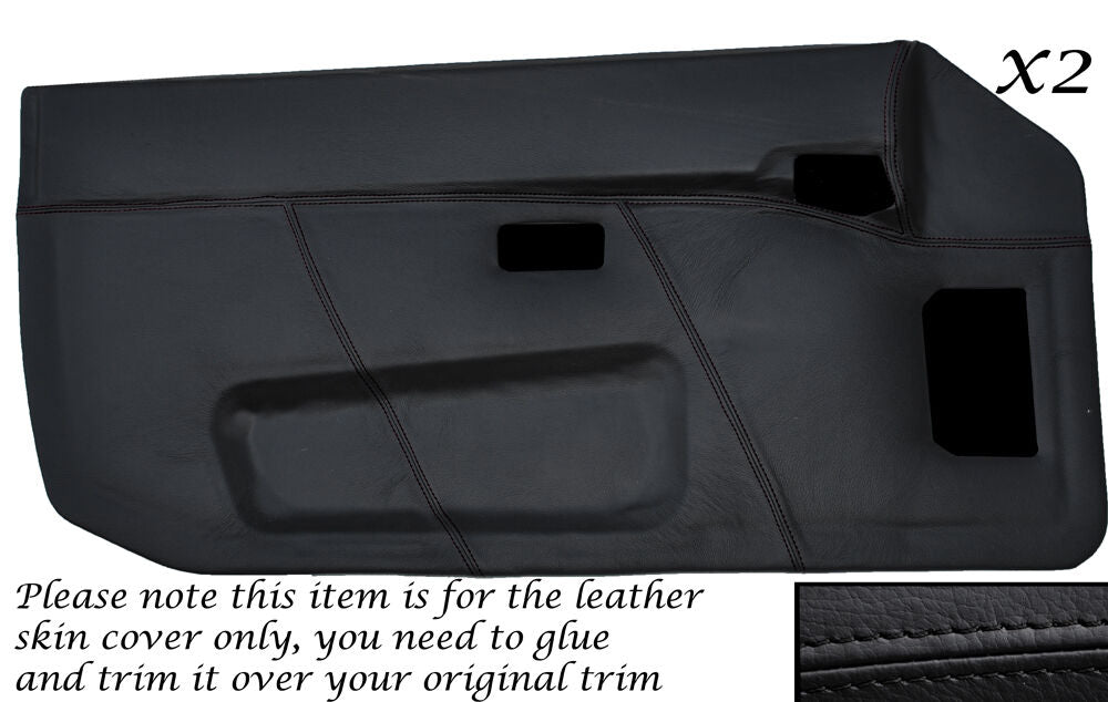 BLACK STITCH 2X FULL DOOR CARD LEATHER SKIN COVER FITS PORSCHE 924 944 86-90