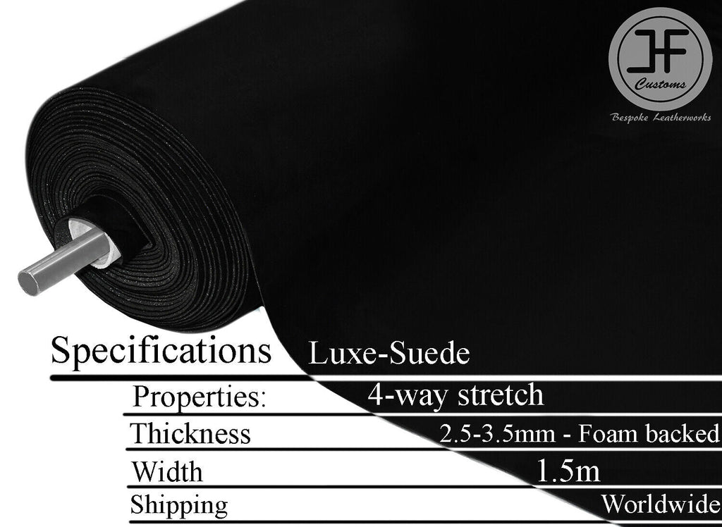 BLACK LUXE-SUEDE QUALITY CRAFTS AUTOMOTIVE FABRIC LUXURIOUS 200cm x 150cm