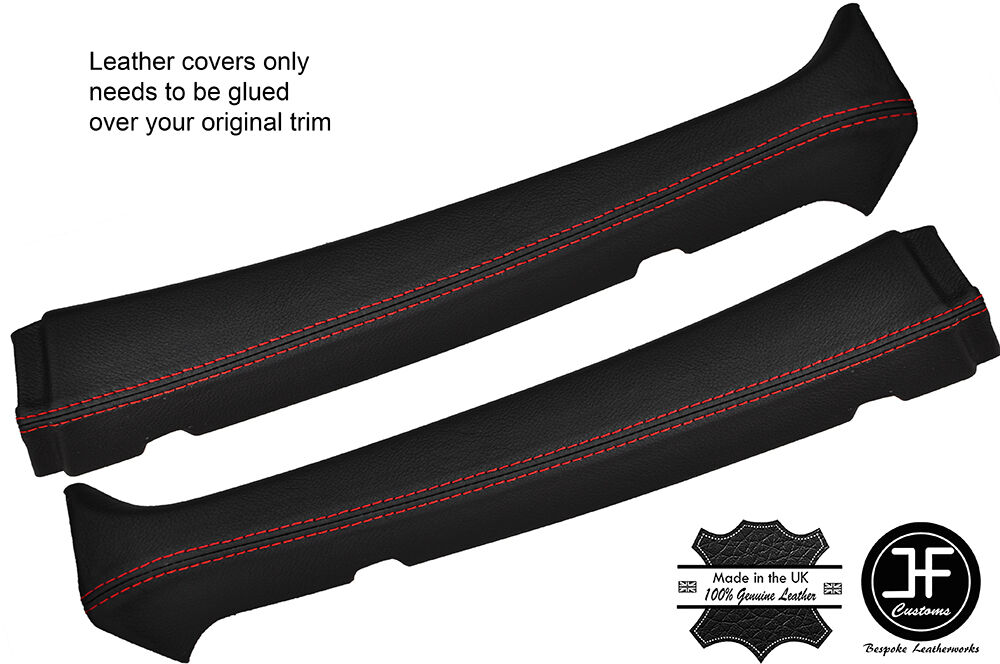 RED STITCH 2X UPPER B PILLAR LEATHER COVERS FITS CITROEN SAXO 96-04 3 DOOR