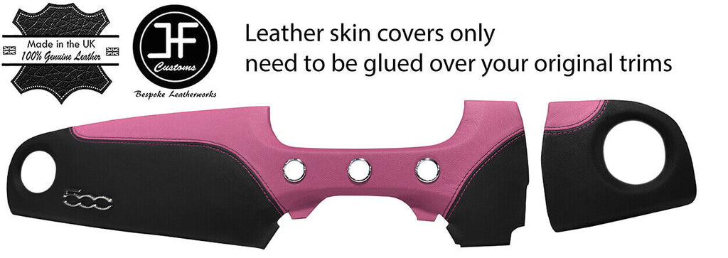 BLACK & PINK LEATHER 2 PIECE DASH KIT COVER FITS FIAT 500 ABARTH 07-16 STYLE 2