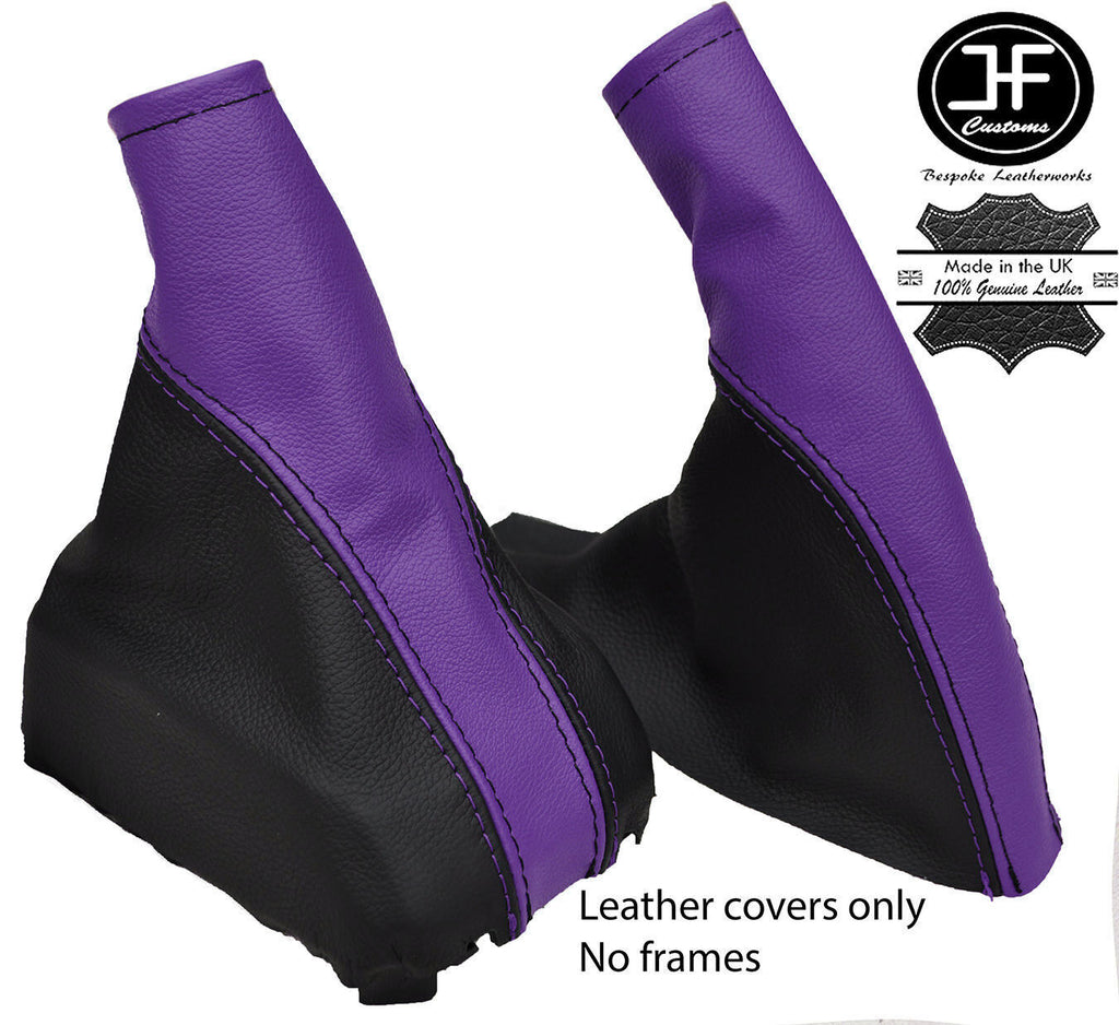 PURPLE BLACK LEATHER GEAR & HANDBRAKE GAITERS SET FOR VAUXHALL CORSA C 00-06