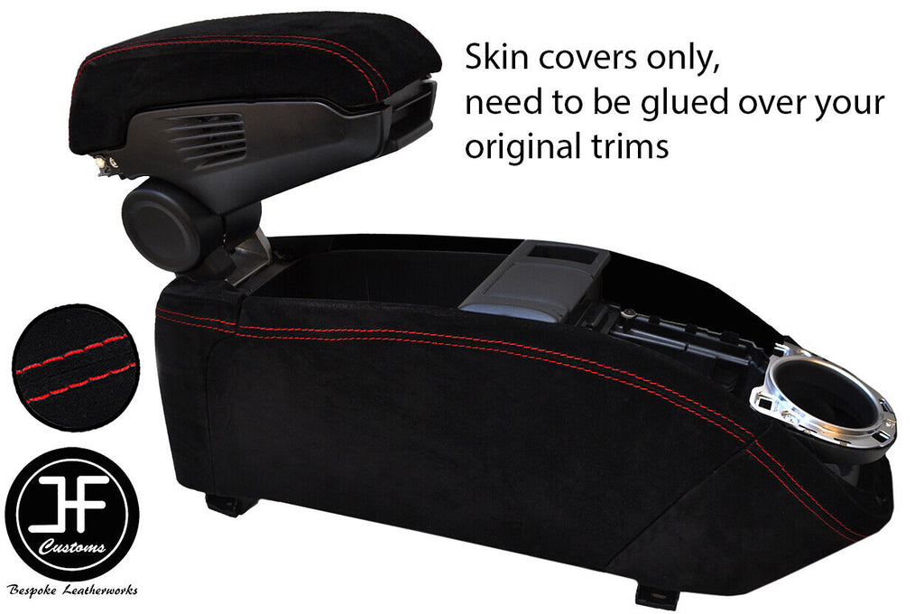 RED STITCH CENTRE CONSOLE TRIM & ARMREST LID SUEDE COVERS FOR BMW I3 13-19