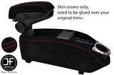RED STITCH CENTRE CONSOLE TRIM & ARMREST LID SUEDE COVERS FOR BMW I3 13-19