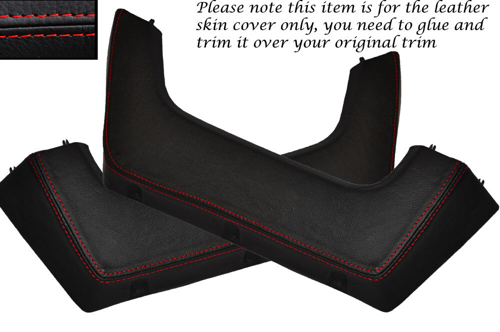 RED STITCH 2X DOOR POCKET LEATHER SKIN COVERS FITS PORSCHE 924 944 75-85