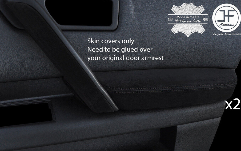 BLACK STITCH 2X FRONT DOOR ARMREST SUEDE COVERS FITS INFINITI FX35 FX45 03-08
