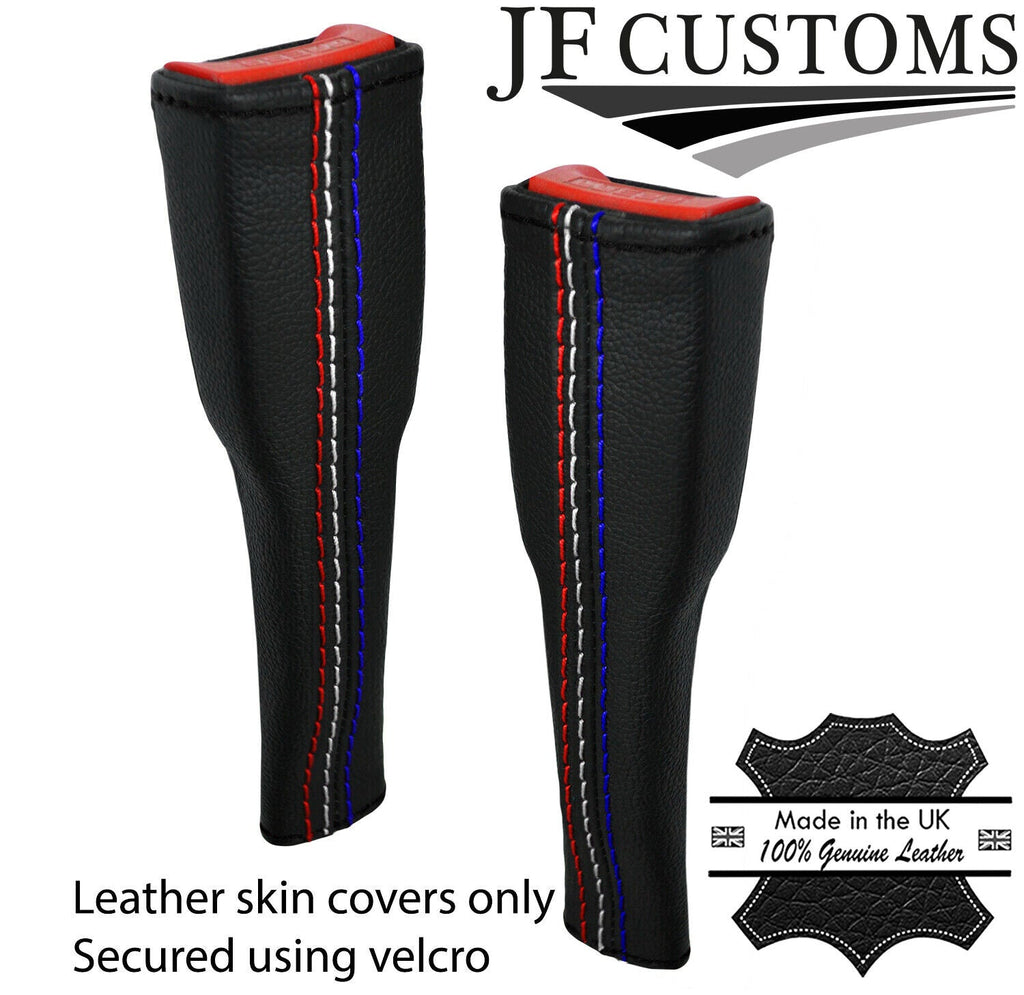 RED WHITE BLUE TRI STITCH 2X SEAT BELT LONG COVERS FITS FORD MUSTANG 15-20