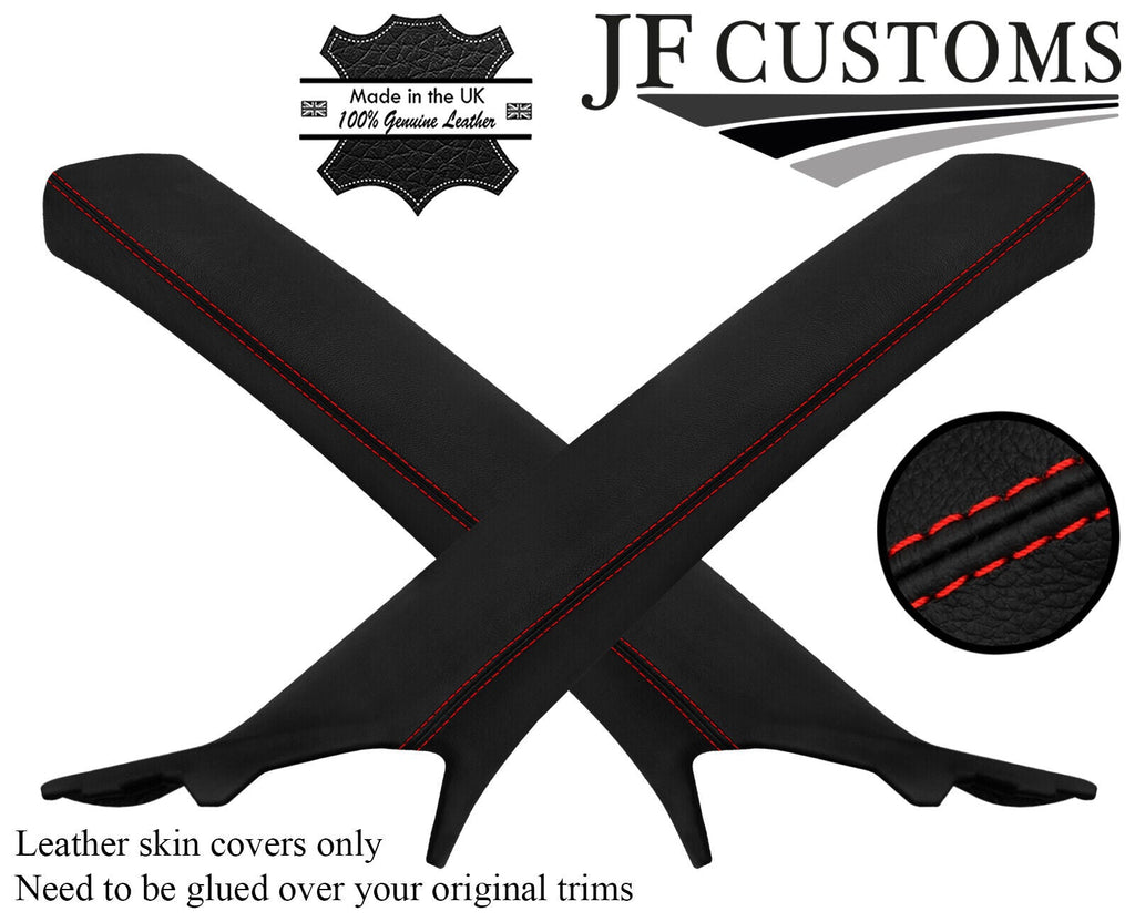 RED STITCH ITALIAN LEATHER 2X A PILLAR COVERS FITS PORSCHE CAYENNE 955 MK1 03-10