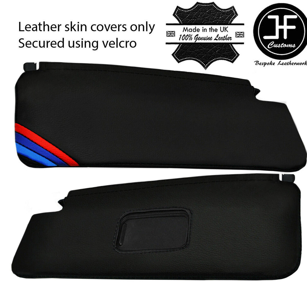 BLACK STITCH TRI STRIPE 2X SUN VISORS LEATHER COVERS FOR BMW 3 SERIES E36 92-99