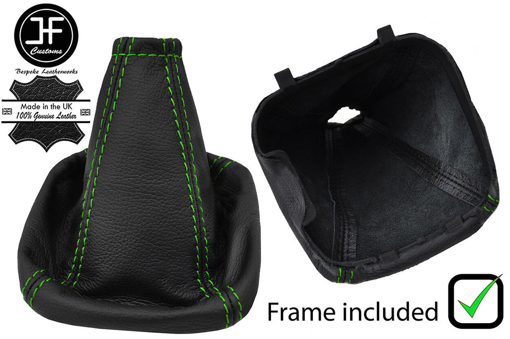 GREEN STITCH REAL LEATHER GEAR GAITER+PLASTIC FRAME FITS FORD TRANSIT MK7 06-14