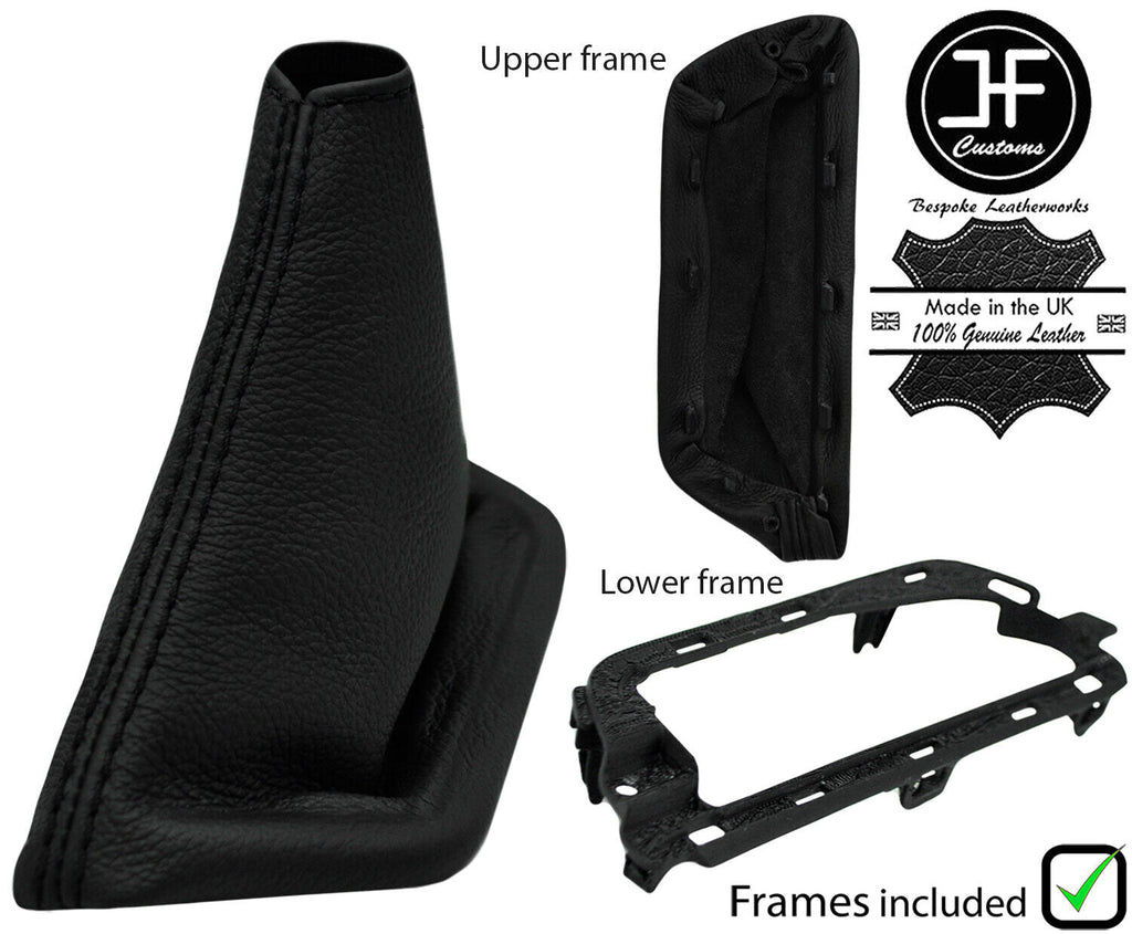 BLACK STITCH LEATHER HANDBRAKE GAITER +2X PLASTIC FRAME FOR MAZDA MX5 MK3 08-15