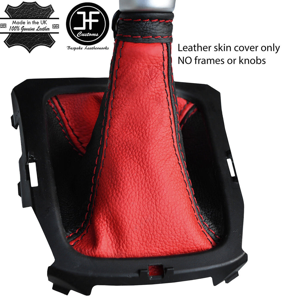 BLACK & RED TOP GRAIN MANUAL LEATHER GEAR GAITER FOR SUZUKI VITARA MK4 15-18