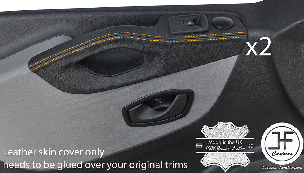 YELLOW STITCH 2X FRONT DOOR HANDLE TRIM LEATHER COVERS FITS RENAULT TRAFIC 14-18