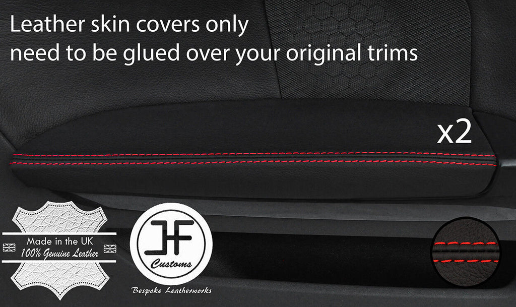 RED STITCHING 2X REAR DOOR ARMREST LEATHER COVERS FOR AUDI A3 8P 04-12 3 DOOR