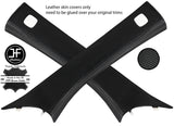 BLACK STITCH 2X A PILLAR LEATHER CARBON VINYL COVERS FOR SMART FORTWO 453 14-19