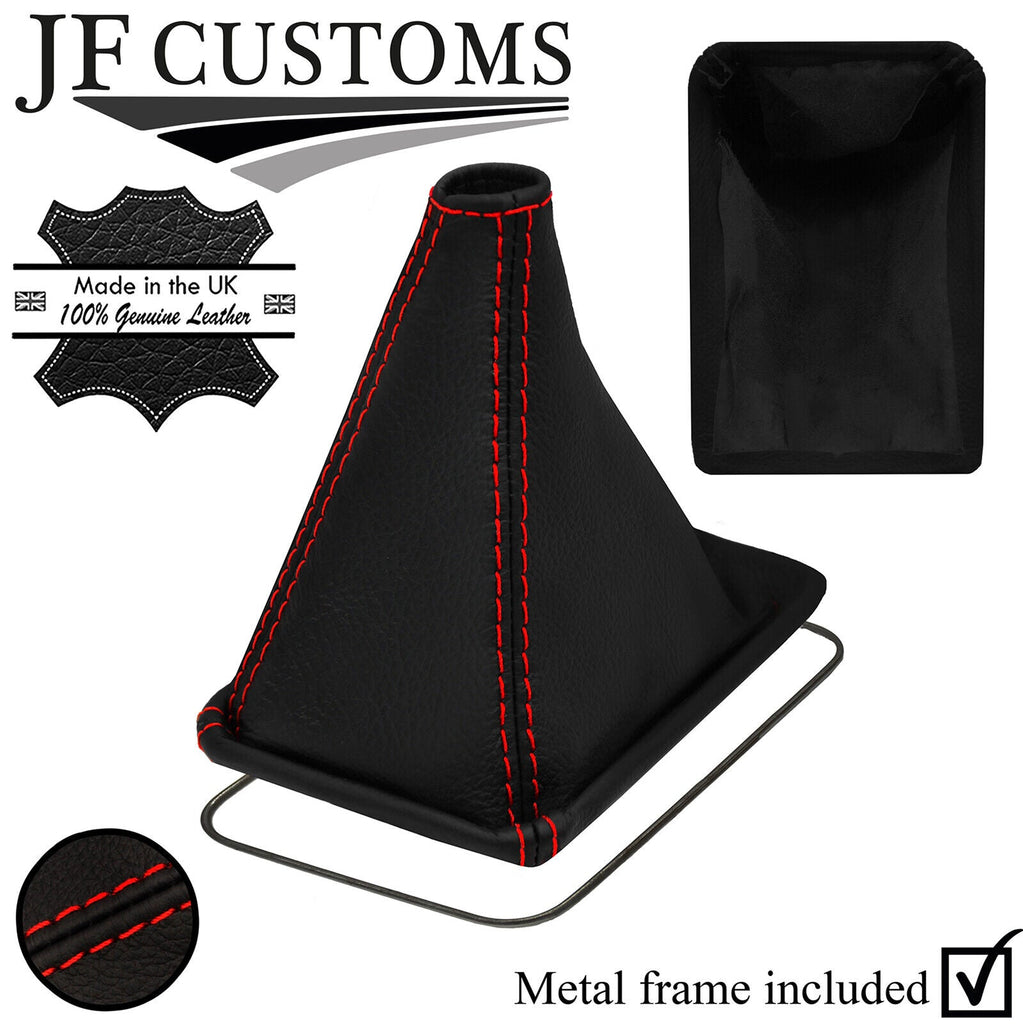 RED STITCH LEATHER GEAR GAITER+METAL FRAME FITS TOYOTA PASEO CYNOS 92-97