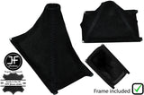 BLACK STITCH SUEDE GEAR GAITER+PLASTIC FRAME+TOP RING FOR HONDA INTEGRA 94-01