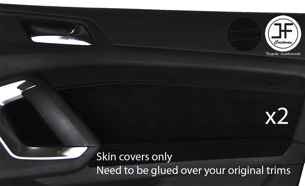 BLACK STITCH 2X FRONT DOOR CARD TRIM SUEDE COVERS FOR PEUGEOT 308 14-18 5 DOOR