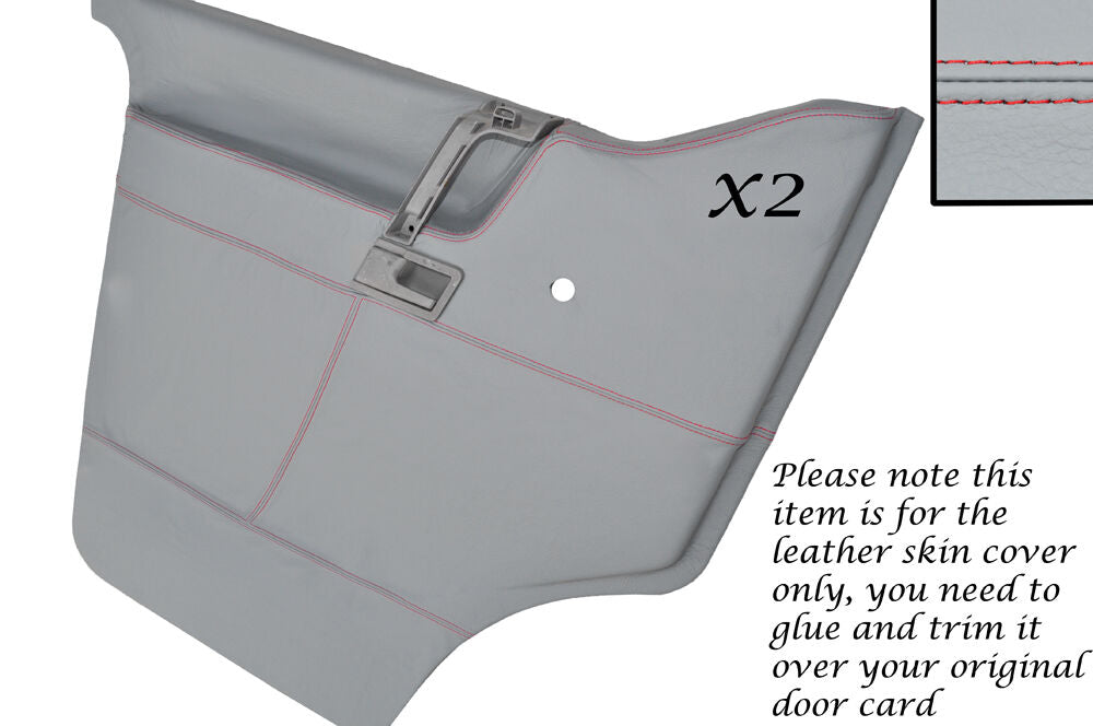 RED STITCH 2X DOOR CARDS GREY LEATHER COVERS FITS VW T4 TRANSPORTER CAMPER