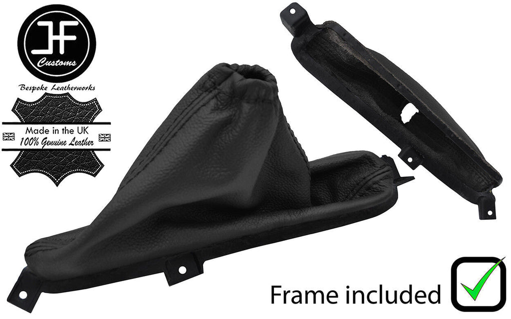 BLACK LEATHER HANDBRAKE GAITER WITH PLASTIC FRAME FOR KIA SORENTO MK1 2002-2009