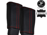 RED  STITCH 2X SEAT BELT REAL LEATHER COVERS FITS VAUXHALL MERIVA B 2010-2018