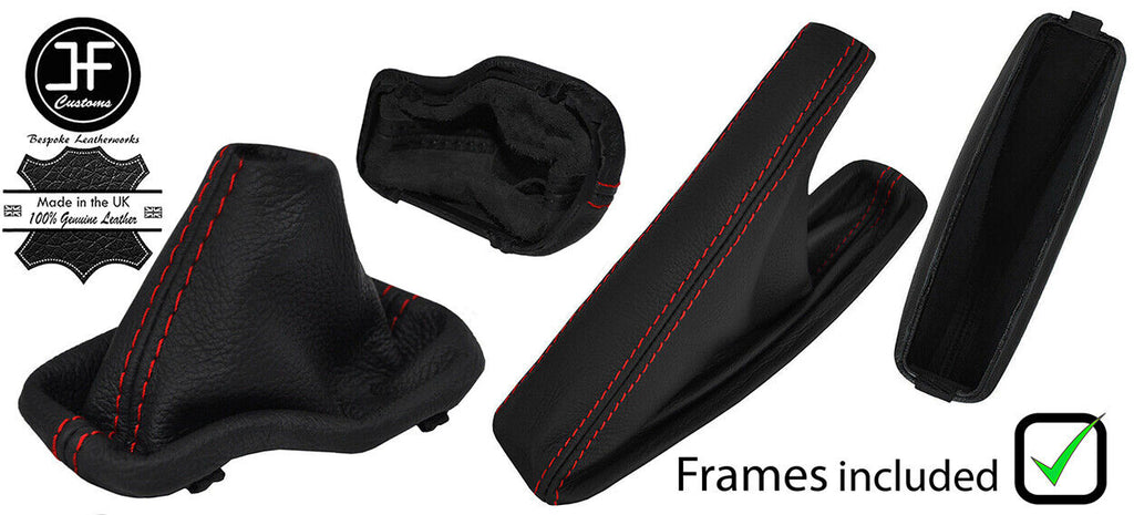 RED STITCH LEATHER AUTO GAITER SET+PLASTIC FRAME FOR BMW E63 E64 04-06