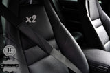 2X BLACK LEATHER BLACK STITCHING LUXURY SHOULDER SEAT BELT PADDED PADS
