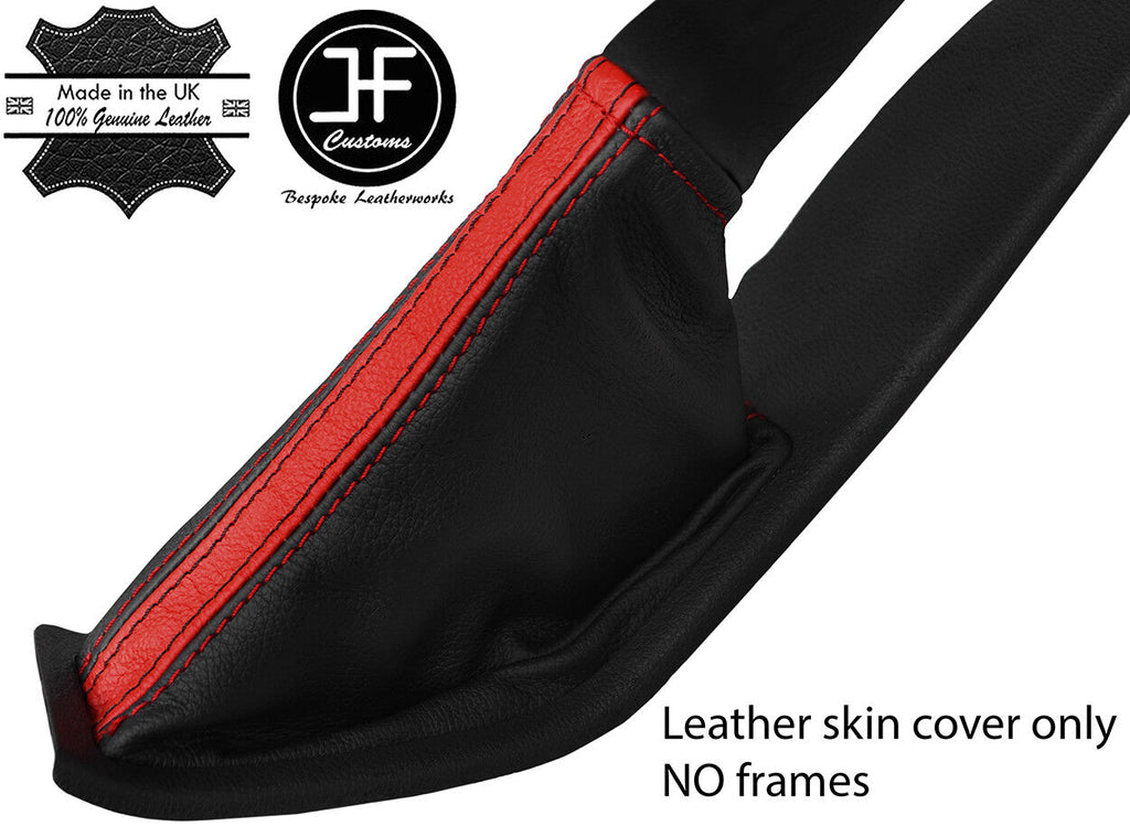 BLACK & RED STRIPE REAL LEATHER HANDBRAKE GAITER FITS FORD FOCUS 2014-2018