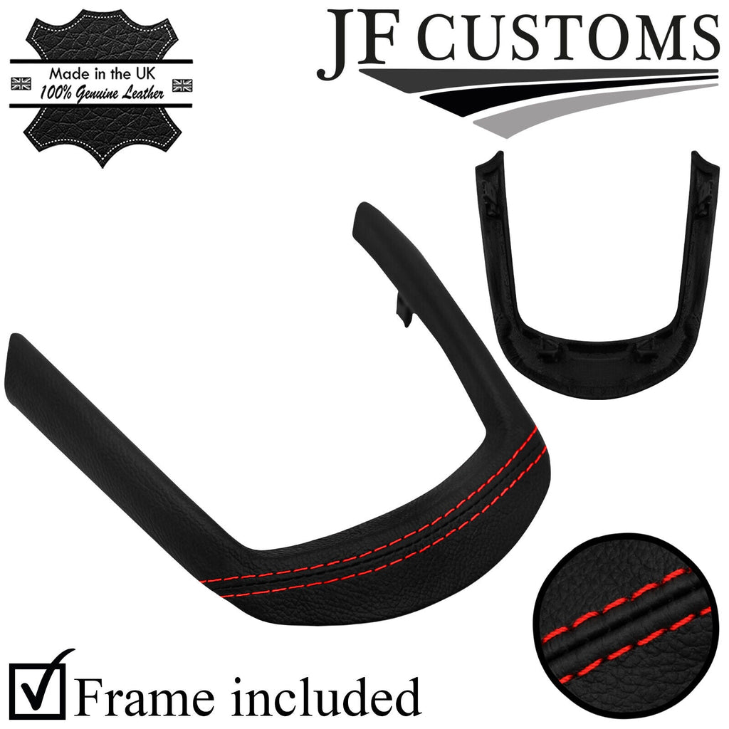 RED STITCH ITALIAN LEATHER GEAR SURROUND COVER + FRAME FOR MAZDA 2 MK3 14-21