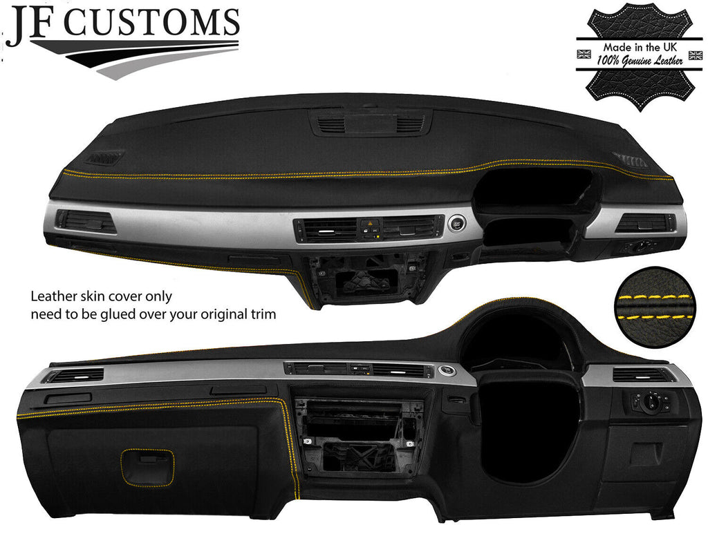 YELLOW STITCH DASH DASHBOARD REAL LEATHER COVER FOR BMW 3 SERIES E90 E91 E92 E93