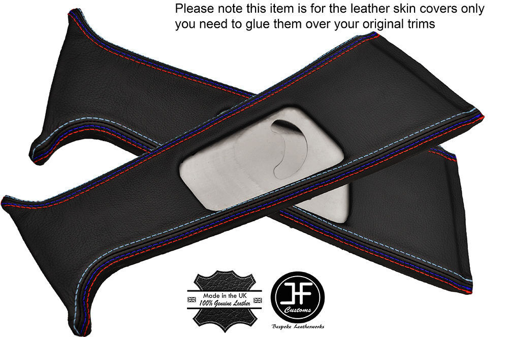 BLACK LEATHER TRI STITCHING 2X UPPER B PILLAR COVERS FITS BMW 5 SERIES E39 96-03