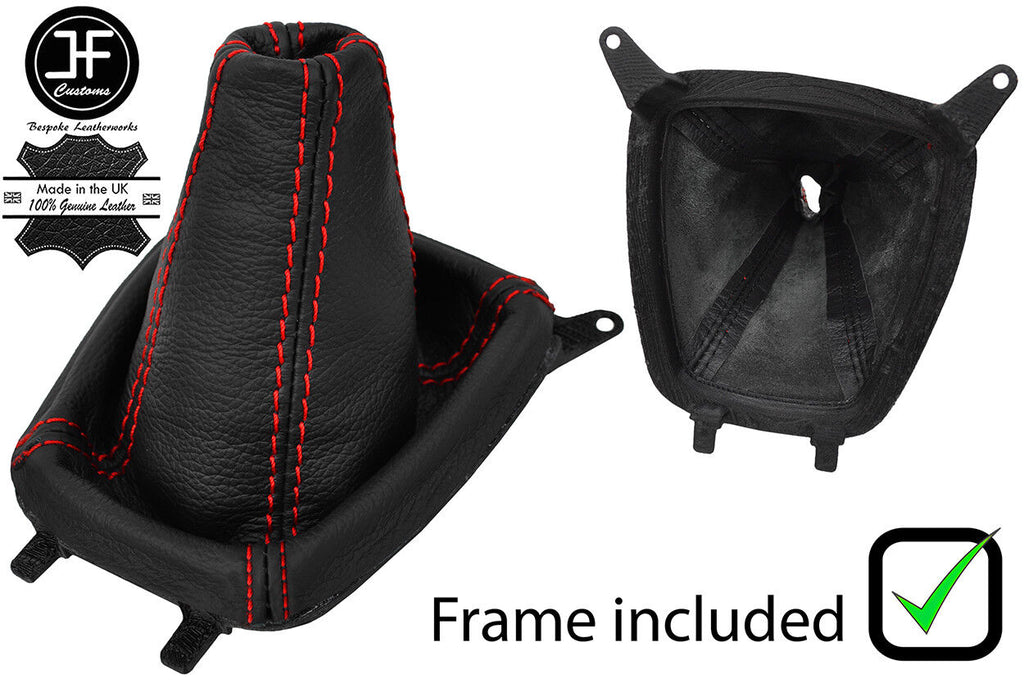 RED STITCH LEATHER GEAR GAITER+PLASTIC FRAME FITS HYUNDAI MATRIX 2001-2009