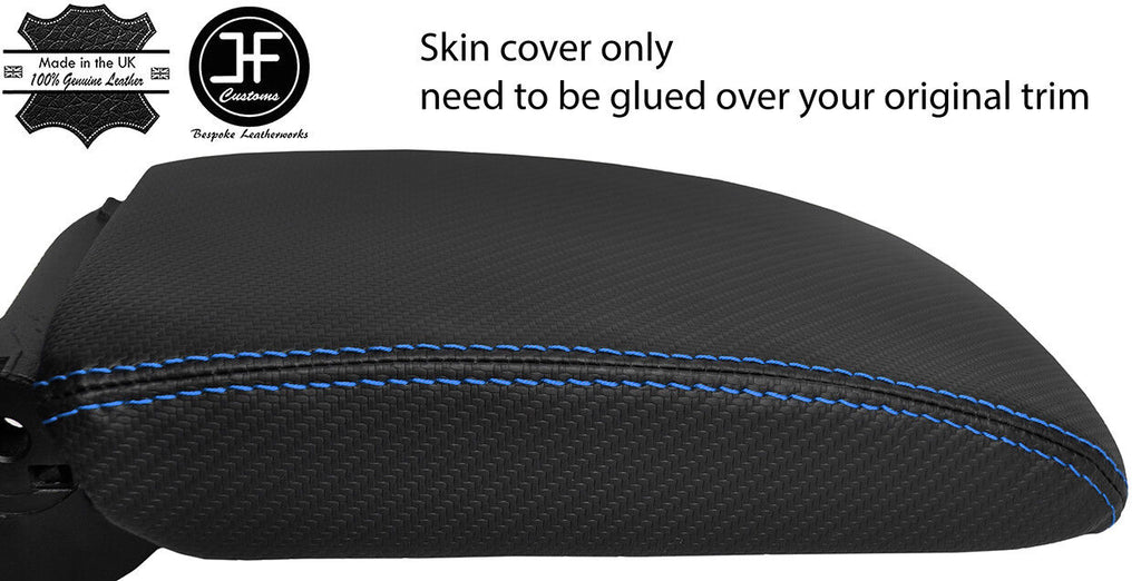 BLUE STITCHING CARBON FIBER VINYL ARMREST LID COVER FOR VW GOLF MK5 MK6 04-13