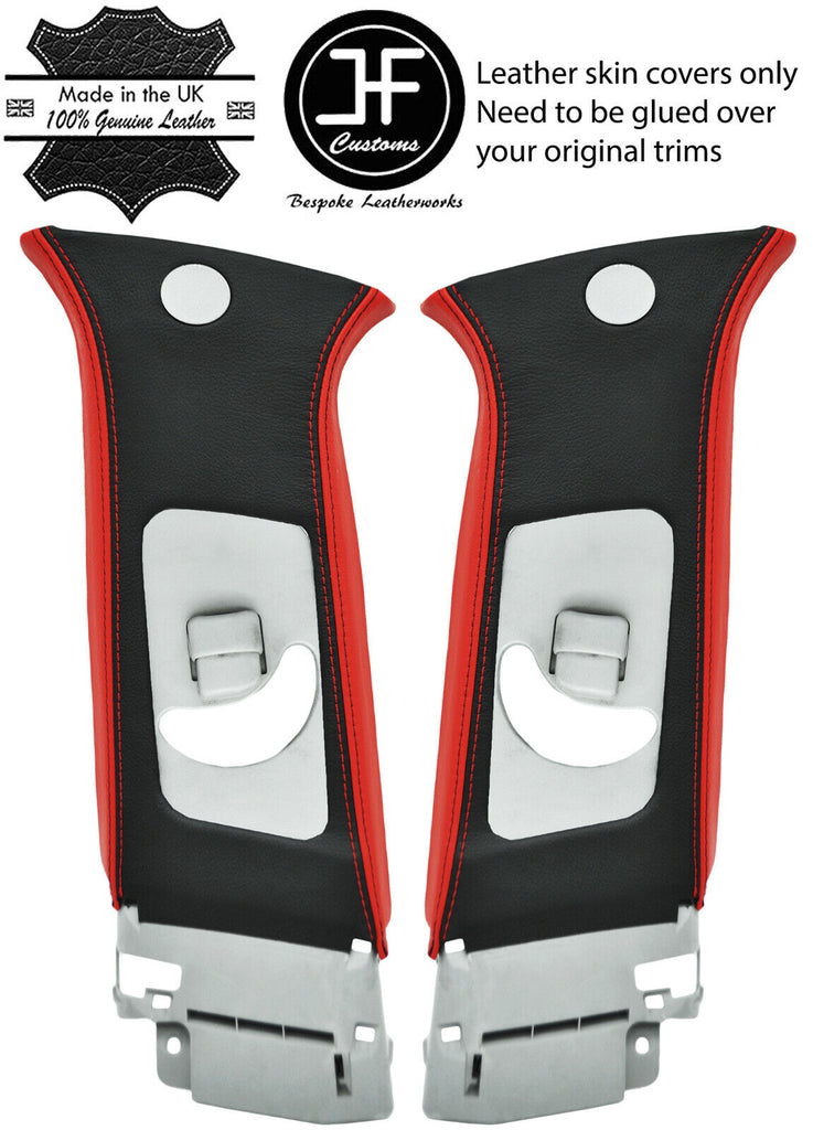 BLACK & RED 2X UPPER B PILLAR LEATHER COVERS FITS MITSUBISHI LANCER EVO 10 X