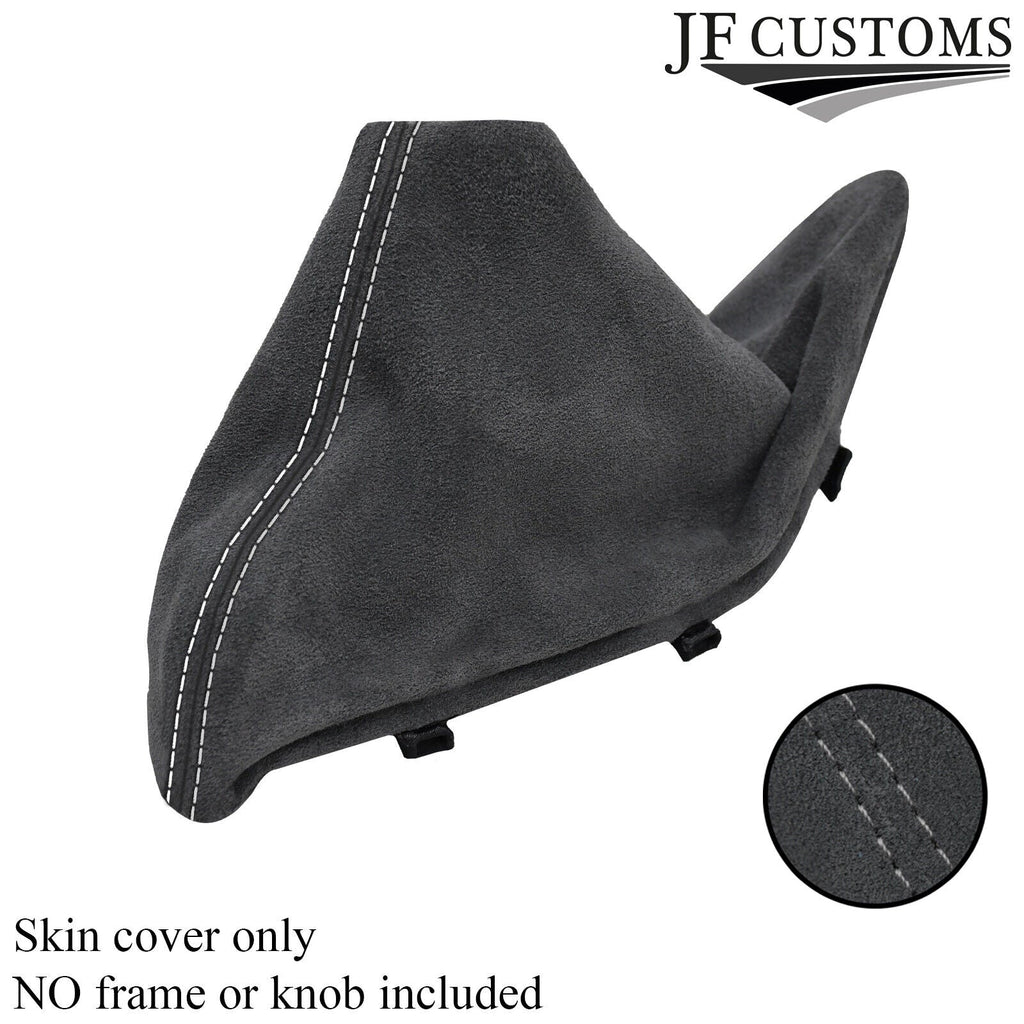 WHITE STITCH GREY SUEDE HANDBRAKE GAITER FOR BMW 1 F20 F21 2011-2018 CUSTOM NEW