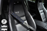 2X MID BLUE DIAMOND STITCH BLACK LEATHER LUXURY SHOULDER SEAT BELT PADDED PADS