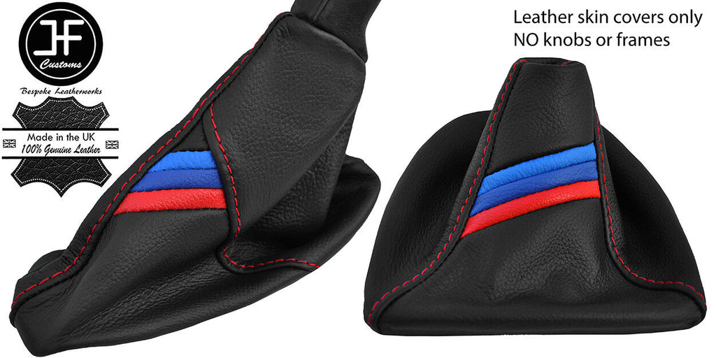 RED STITCH TRI STRIPE TOP GRAIN LEATHER MANUAL GAITER SET FOR BMW E60 E61 04-11