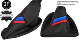 RED STITCH TRI STRIPE TOP GRAIN LEATHER MANUAL GAITER SET FOR BMW E60 E61 04-11