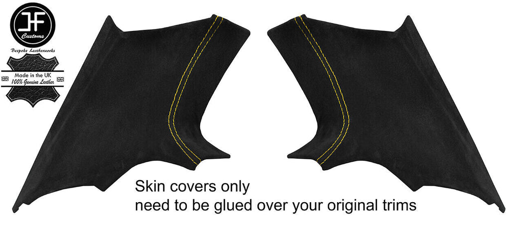 YELLOW STITCH 2X REAR C  PILLAR SUEDE COVERS FITS BMW 3 SERIES E92 COUPE 06-13