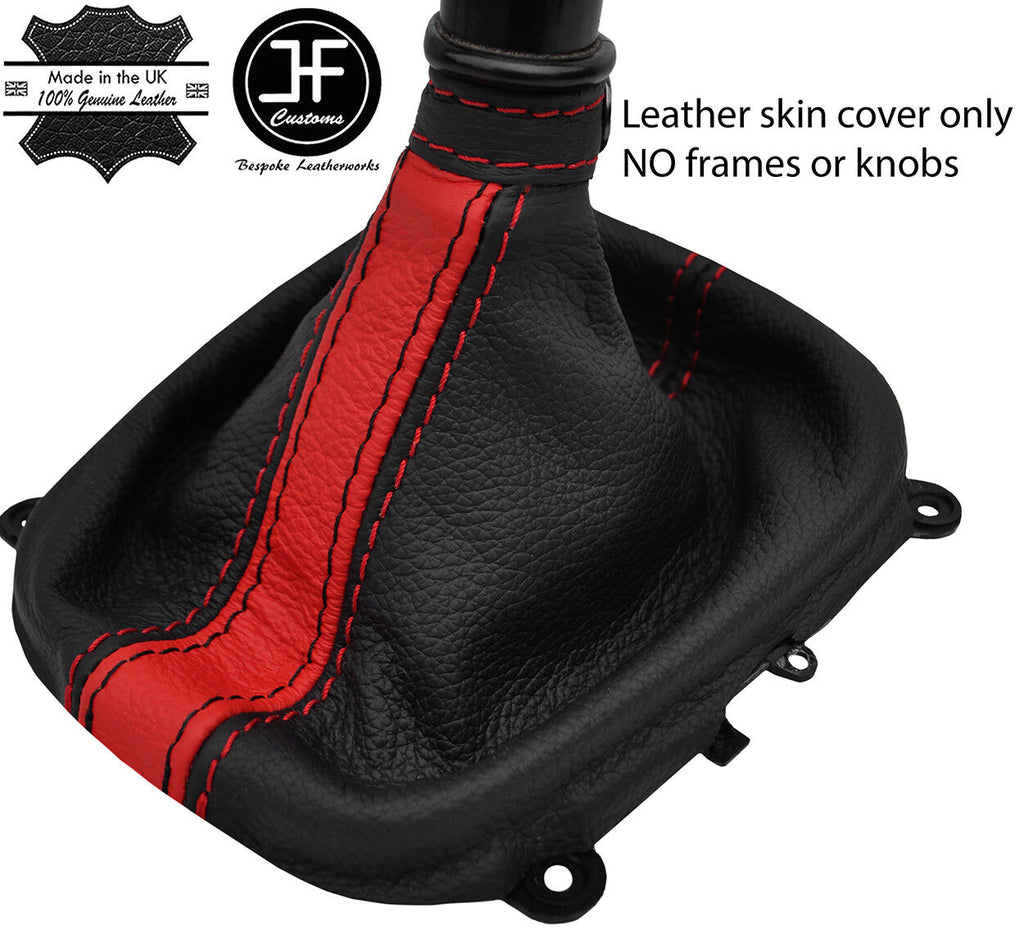 BLACK & RED STRIPE REAL LEATHER MANUAL GEAR GAITER FITS HYUNDAI i30 2007-2011